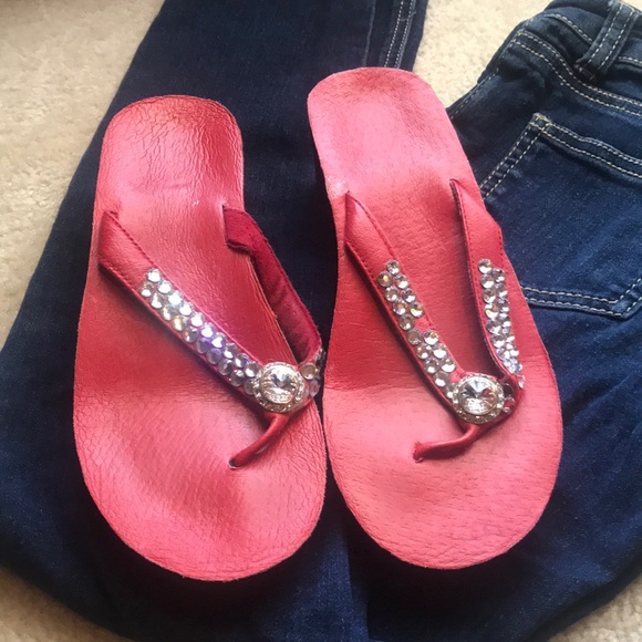 womens red wedge flip flops